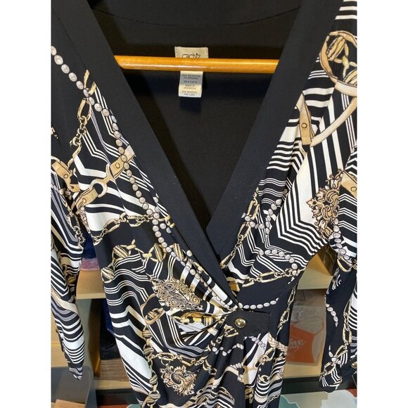 Cache Black Faux Wrap Horse Bit Fitted 3/4 Sleeve Dress Sz M - Picture 4 of 10